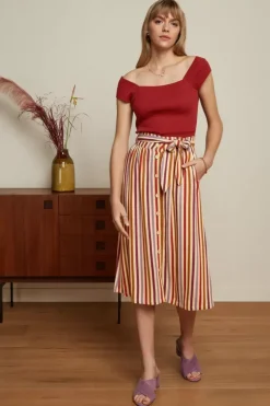 Lola Button Skirt Cassava Stripe