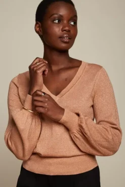 V Neck Bell Sleeve Top Lapis